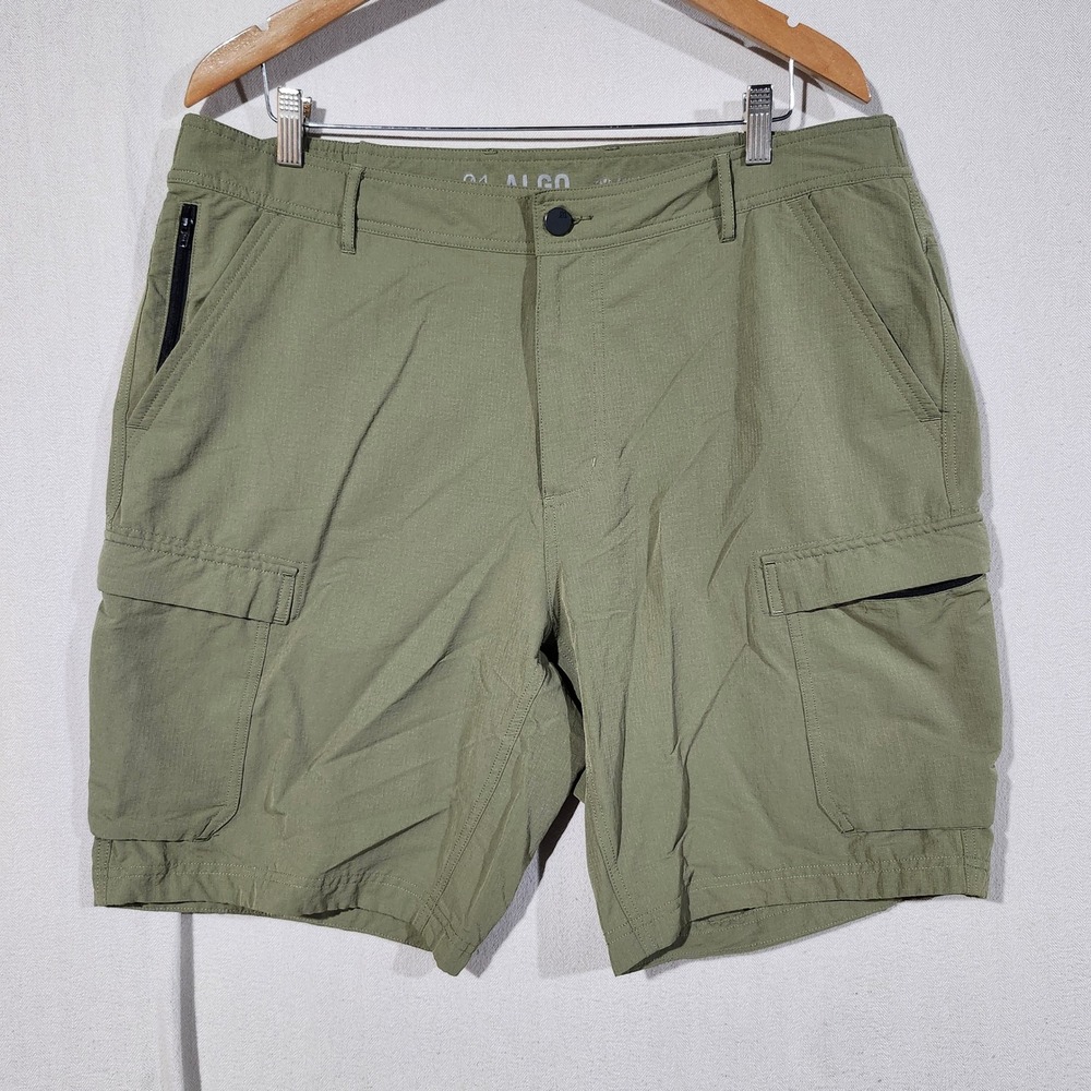 01.ALGO Mens Performance Cargo Shorts Olive Green Ripstop Size 38 Utility Hiking